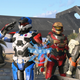 A spartan wears cat ears next to three other spartans in Halo Infinite on the Behemoth map.